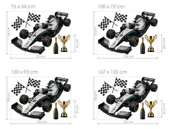 Stříbrnočerná formule F1 sportovní samolepky na zeď arch 75 x 54 cm