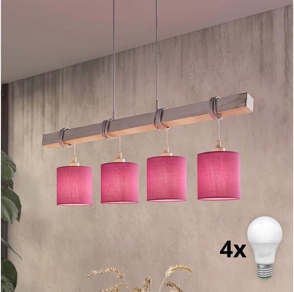 Brilagi - LED Lustr na lanku NUBILA 4xE27/60W/230V šedá/růžová