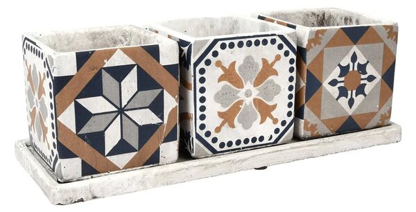 BETONOVÝ KVĚTINÁČ S MISKOU AZULEJOS SADA 3KS 12,5X36X13 CM VÍCEBAREVNÁ