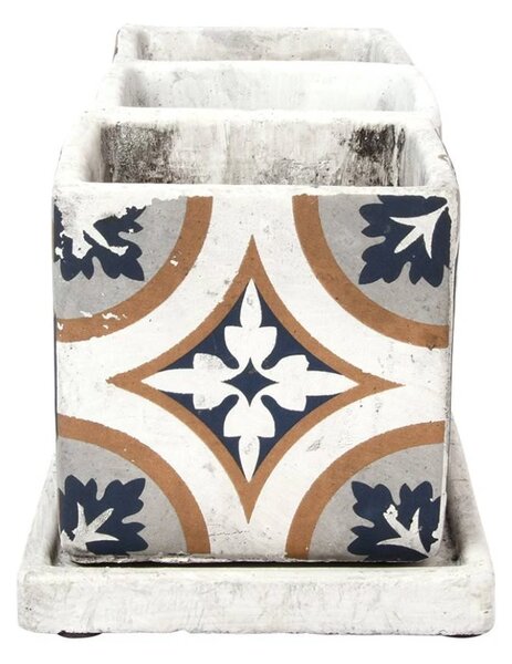 BETONOVÝ KVĚTINÁČ S MISKOU AZULEJOS SADA 3KS 12,5X36X13 CM VÍCEBAREVNÁ