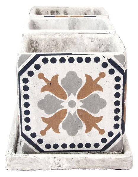 BETONOVÝ KVĚTINÁČ S MISKOU AZULEJOS SADA 3KS 12,5X36X13 CM VÍCEBAREVNÁ