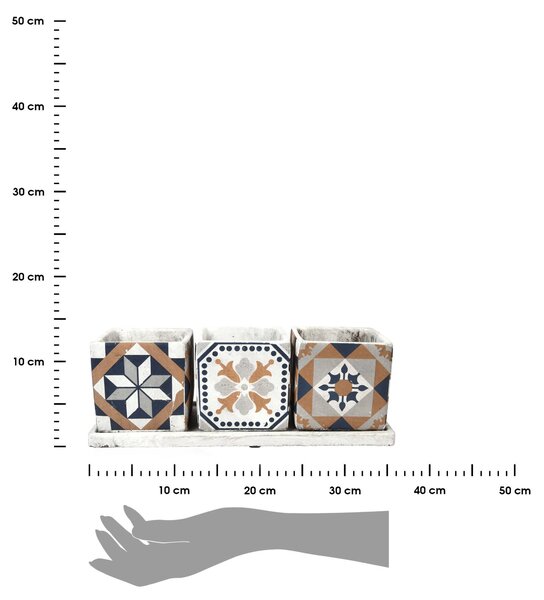 BETONOVÝ KVĚTINÁČ S MISKOU AZULEJOS SADA 3KS 12,5X36X13 CM VÍCEBAREVNÁ