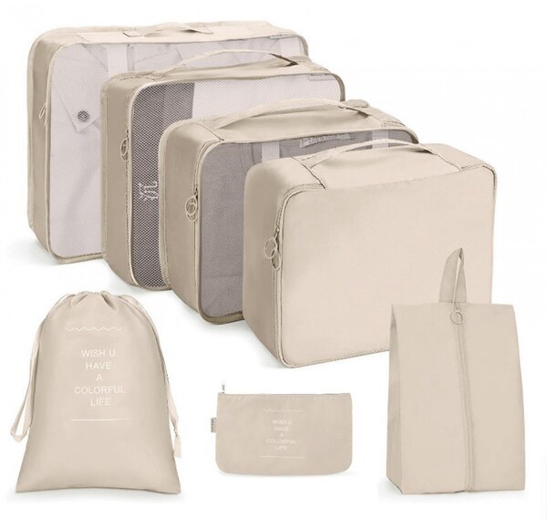 ECarla Sada 7 cestovních organizérů, sbalte si kufr přehledně, TRAVEL, krémový