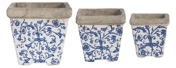 BETONOVÝ KVĚTINÁČ KELLY SADA 3KS 10,5X10 CM+14X14 CM+19X20 CM BÍLÁ/MODRÁ