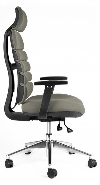 Kancelářská ergonomická židle SPINE s podhlavníkem — látka, nosnost 130 kg Šedá