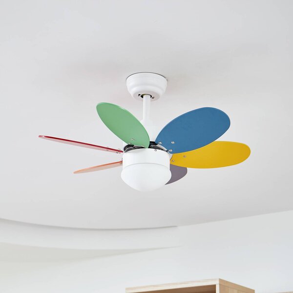 Lindby Stropní ventilátor se světlem Litur, tichý, Ø 77 cm, E27, Bílá / opál, Dětský pokoj, kov, Moderní
