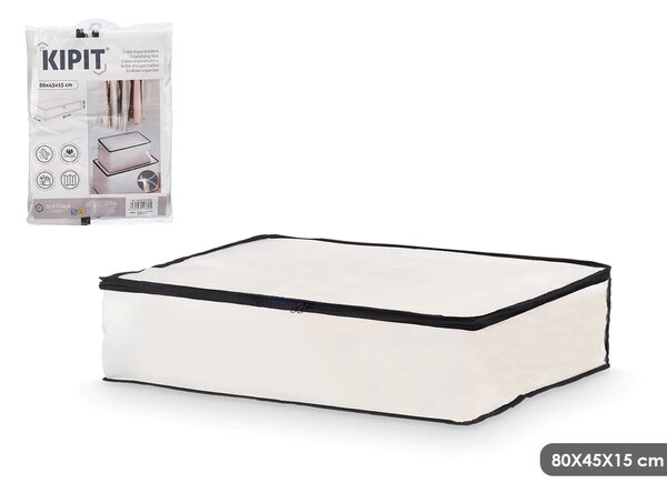 Arte Regal Textilní úložný box na uschování oblečení a ložního prádla, WHITE KIPIT, 80x45x15, bílý