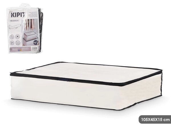 Arte Regal Textilní úložný box na uschování oblečení a ložního prádla, WHITE KIPIT, 105x45x15, bílý