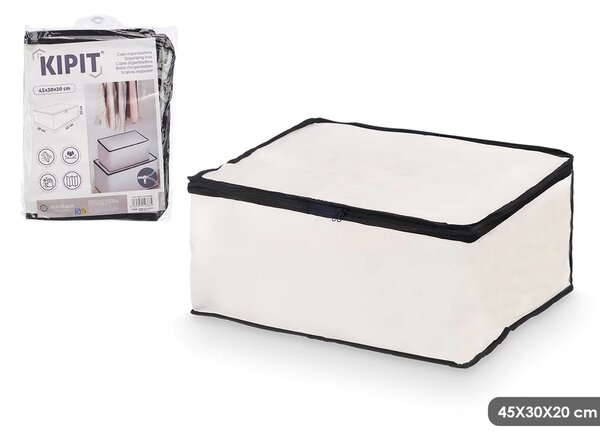 Arte Regal Textilní úložný box na uschování oblečení a ložního prádla, WHITE KIPIT, 45x30x20, bílý