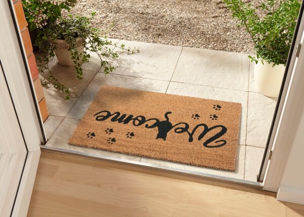 Hanse Home, Rohožka Welcome (kočka) 105666 - na ven i na doma, 45x75, hnědá, chodba / předsíň