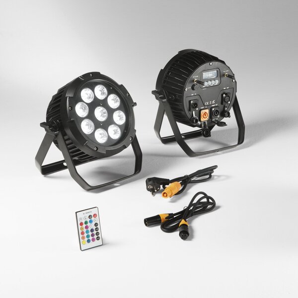 FAN LED-SHOW-PAR9 Venkovní reflektor LED SHOW dobíjecí 9x18 W RGBW+UV Wi‑Fi Smart Tuya DMX 512 dálkové ovládání - FANEUROPE