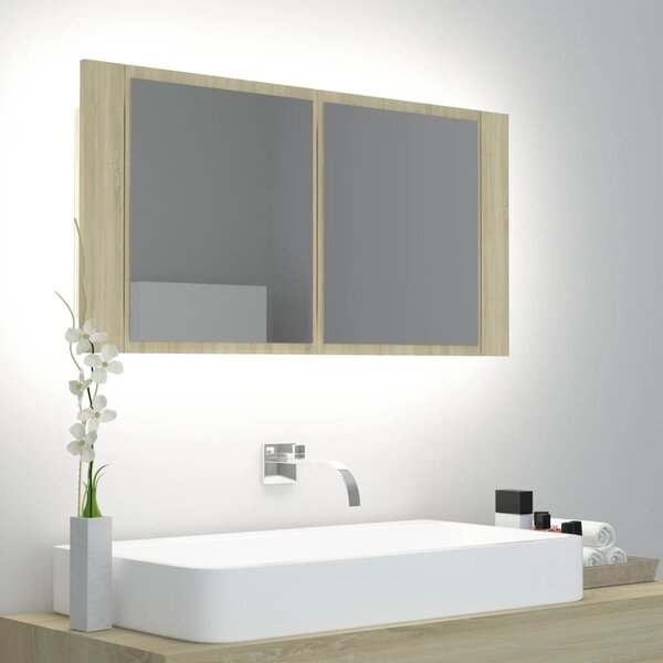 LED koupelnové zrcadlo dub sonoma 90 x 12 x 45 cm akrylové