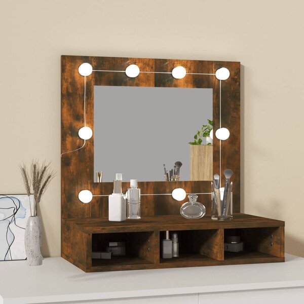 Zrcadlová skříňka s LED kouřový dub 60 x 31,5 x 62 cm