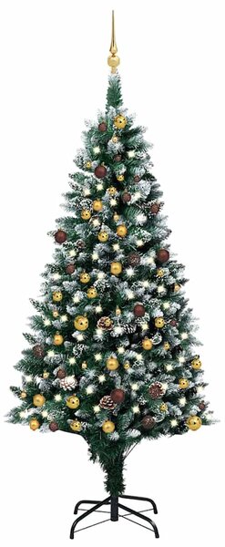 Umělý vánoční strom s LED a sadou koulí a šiškami 210 cm 3077532