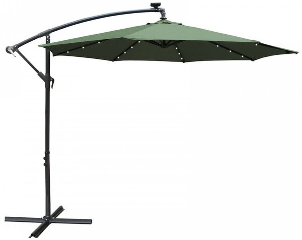 Závěsný slunečník s LED solárním osvětlením BestBerg BBHU-12 / 300 cm / zelená