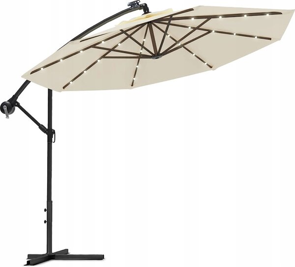 Závěsný slunečník s LED solárním osvětlením BestBerg BBHU-11 / 300 cm / béžová