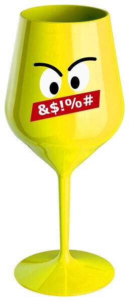 NAŠTVANÝ SMAJLÍK - žlutá nerozbitná sklenička na víno 470 ml