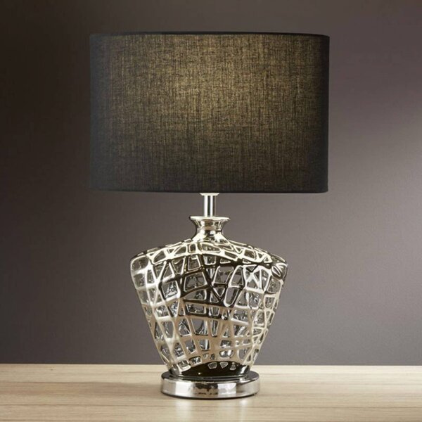 Searchlight Stolní lampa Network s černým textilním stínidlem, Černá, Obývací pokoj / jídelna, Textil / tkanina / hedvábí, Moderní