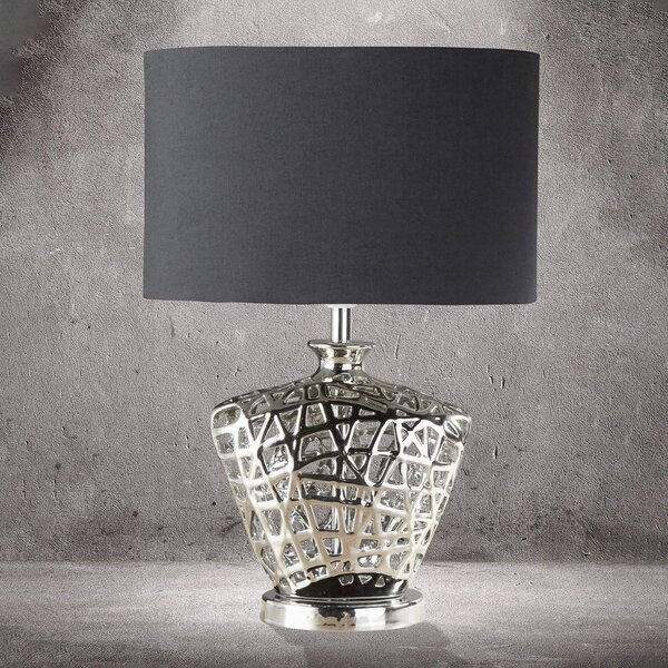 Searchlight Stolní lampa Network s černým textilním stínidlem, Černá, Obývací pokoj / jídelna, Textil / tkanina / hedvábí, Moderní