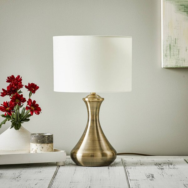 Searchlight Stolní lampa Touch 2750, mosaz, stmívatelný, Bronz / starožitná mosaz, Obývací pokoj / jídelna, Textil / tkanina / hedvábí