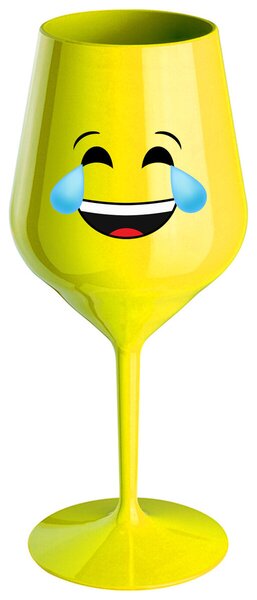 SMAJLÍK PLAČÍCÍ SMÍCHY - žlutá nerozbitná sklenička na víno 470 ml
