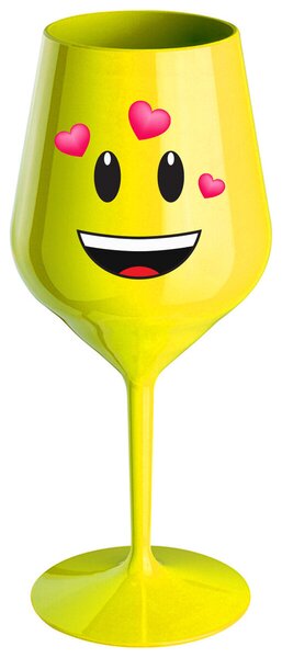 ZAMILOVANÝ SMAJLÍK - žlutá nerozbitná sklenička na víno 470 ml