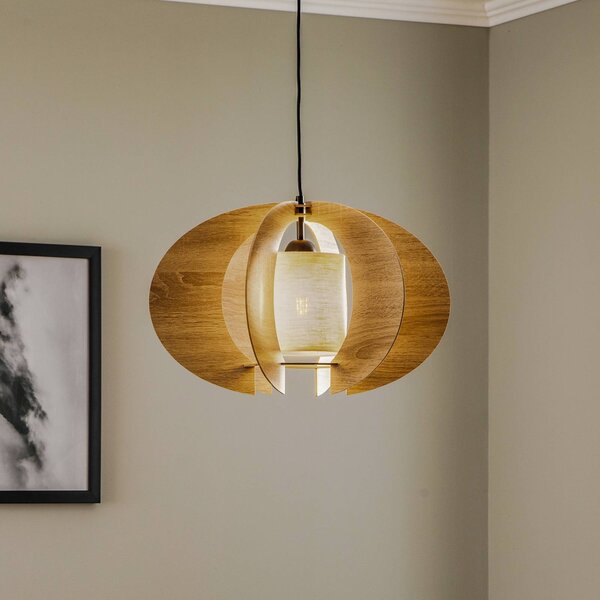 SIGMA Závěsné světlo Modern C M s dřevěnými lamelami Ø 50 cm, stmívatelný, Světlé dřevo, Obývací pokoj / jídelna, Dřevo, Moderní
