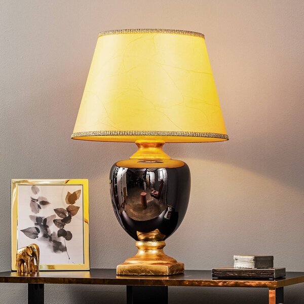 ONLI Stolní lampa Mozart v šedém zrcadlovém provedení/zlatá, Mosaz / zlato, Obývací pokoj / jídelna, Textil / tkanina / hedvábí, Starožitný