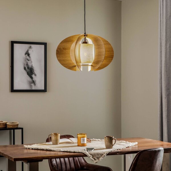 SIGMA Závěsné světlo Modern C M s dřevěnými lamelami Ø 50 cm, stmívatelný, Světlé dřevo, Obývací pokoj / jídelna, Dřevo, Moderní