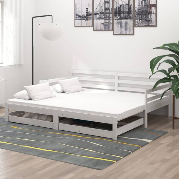 Výsuvná denní postel 2 × (90x200 cm) bílá masivní borové dřevo
