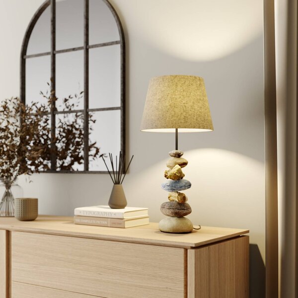 Stolní lampa Vera, látkový stínidlo a kamenný dekor, 55 cm