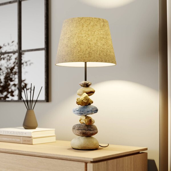 Stolní lampa Vera, látkový stínidlo a kamenný dekor, 55 cm