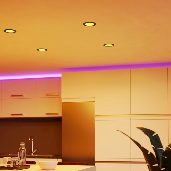 EGLO connect Smart LED podhledové svítidlo Fueva 6-Z, černé, Ø12cm, stmívatelný, Černá, Obývací pokoj / jídelna, Plast, Moderní