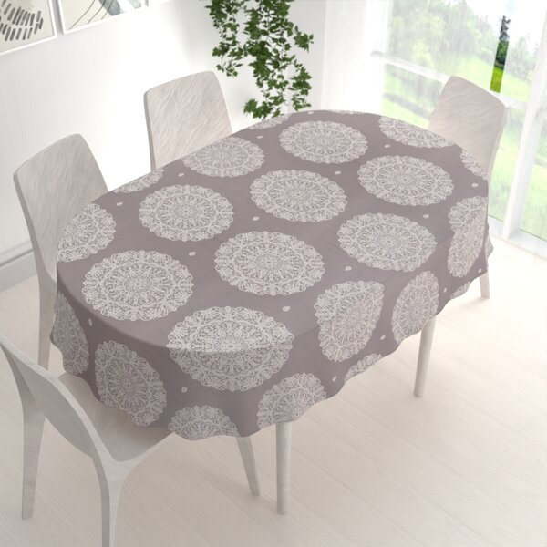 Biante Bavlněný oválný ubrus Sandra SA-547 Krémové mandaly na béžovošedém 50x100 cm