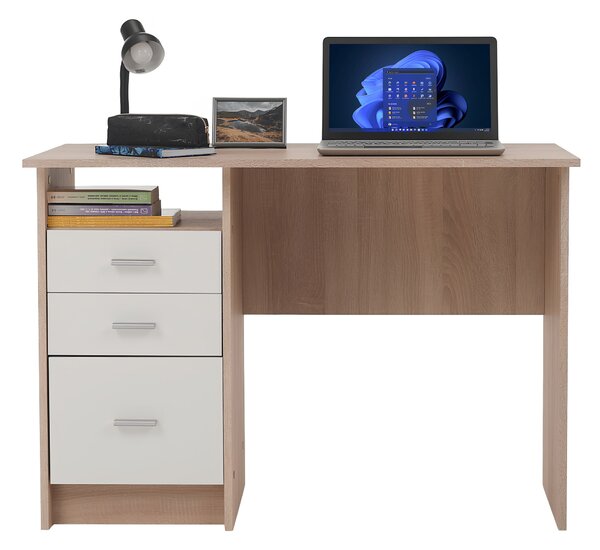 KONDELA PC stůl, dub sonoma / bílá, SAMSON NEW