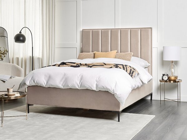 Postel s úložným prostorem Umělý samet SEZANNE 140 x 200 cm Taupe