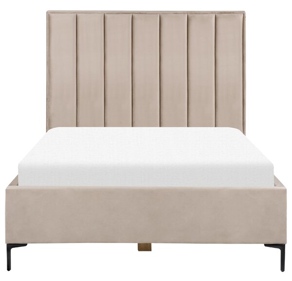 Postel s úložným prostorem Umělý samet SEZANNE 140 x 200 cm Taupe