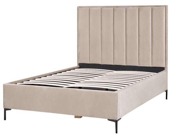Postel s úložným prostorem Umělý samet SEZANNE 140 x 200 cm Taupe