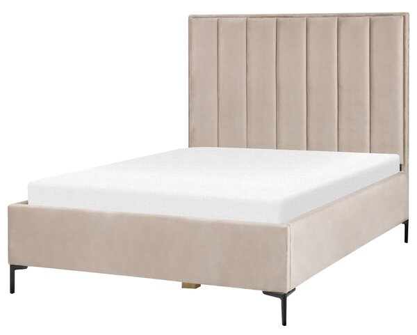 Postel s úložným prostorem Umělý samet SEZANNE 140 x 200 cm Taupe