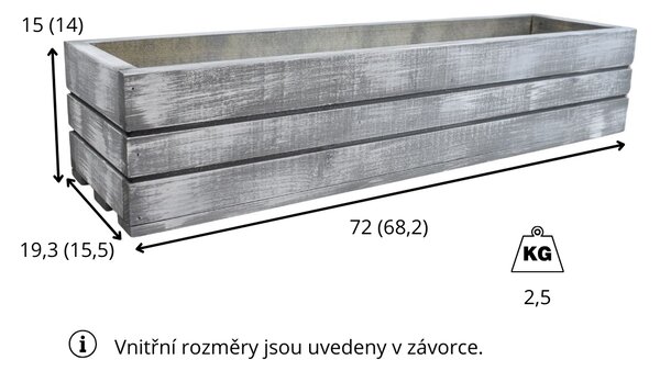Dřevěný truhlík z masivu – šedý s bílou patinou 70 cm