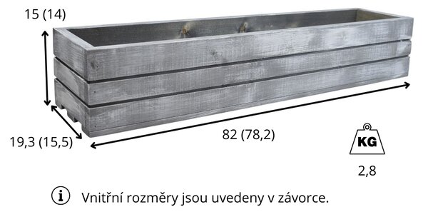 Dřevěný truhlík z masivu – šedý s bílou patinou 80 cm