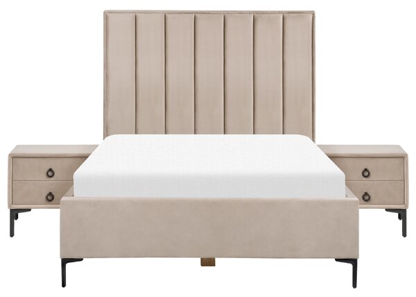 Sada do ložnice Umělý samet SEZANNE 140 x 200 cm Taupe