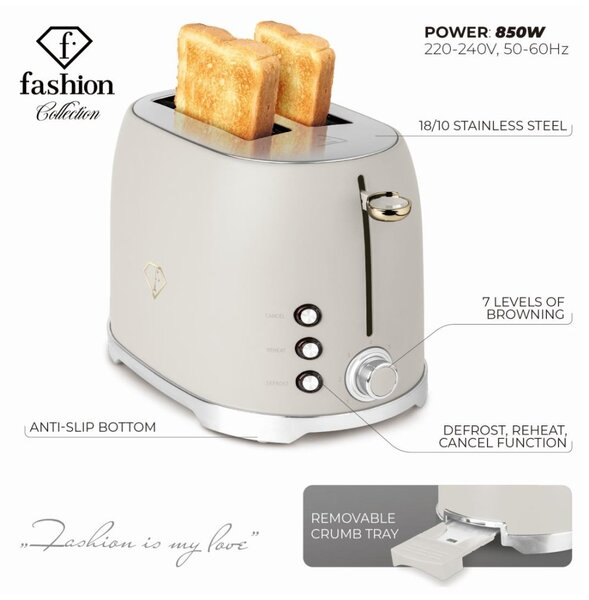 Topinkovač nerez 850W Cream Gold Collection