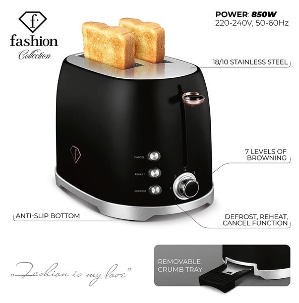 Topinkovač nerez 850W Black Rose Collection