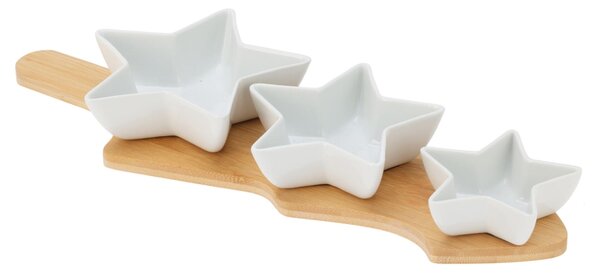 EXCELLENT HOUSEWARE Sada servírovacích misek na prkénku 4 ks hvězda bílá KO-210001220