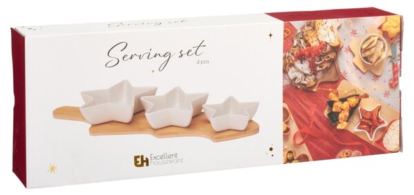 EXCELLENT HOUSEWARE Sada servírovacích misek na prkénku 4 ks hvězda bílá KO-210001220