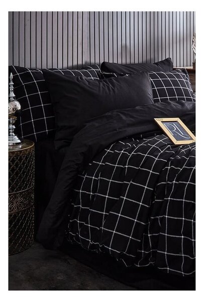 Černé 4dílné prodloužené povlečení na dvoulůžko s prostěradlem 200x220 cm Geometric – Mila Home