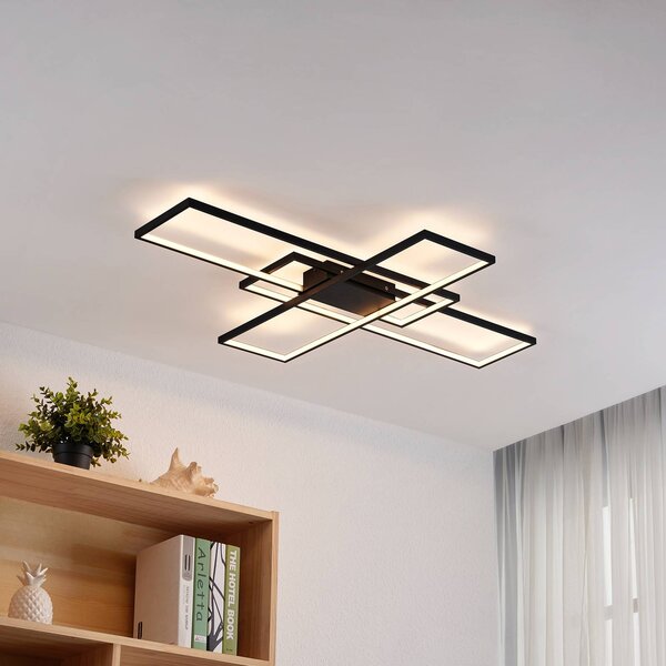 Lindby LED stropní svítidlo Tetson, černé, kovové, stmívatelné, stmívatelný, Černá, Obývací pokoj / jídelna, kov, Moderní
