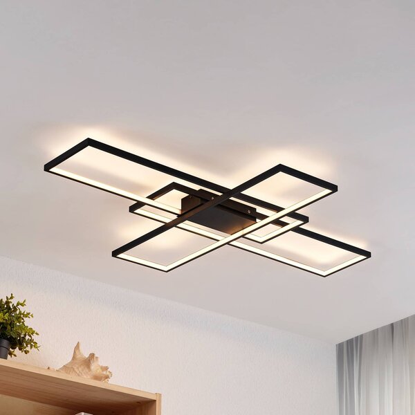 Lindby LED stropní svítidlo Tetson, černé, kovové, stmívatelné, stmívatelný, Černá, Obývací pokoj / jídelna, kov, Moderní