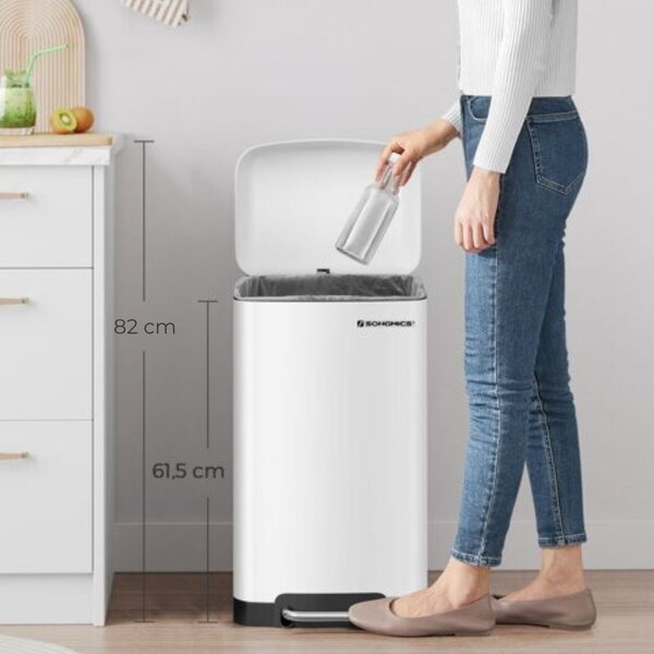 SongmicsHome Odpadkový koš s pomalým zavíráním SLOW, 30l, bílá